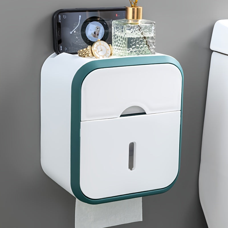 Wall-Mounted Toilet Paper Holder with Storage Shelf No Drilling Needed