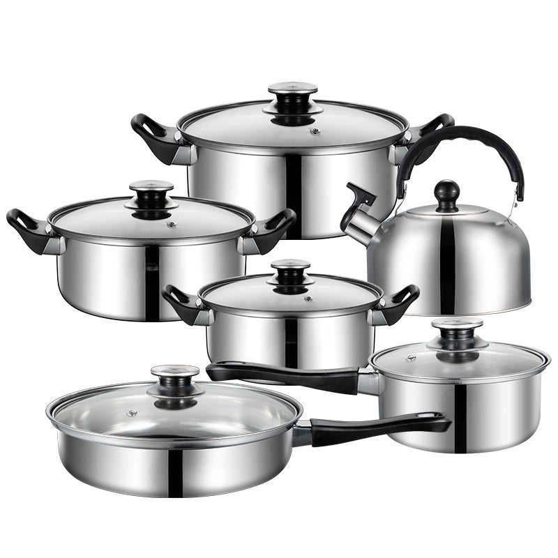 Juego de utensilios de cocina de acero inoxidable de 12 piezas con mangos removibles y resistencia al calor