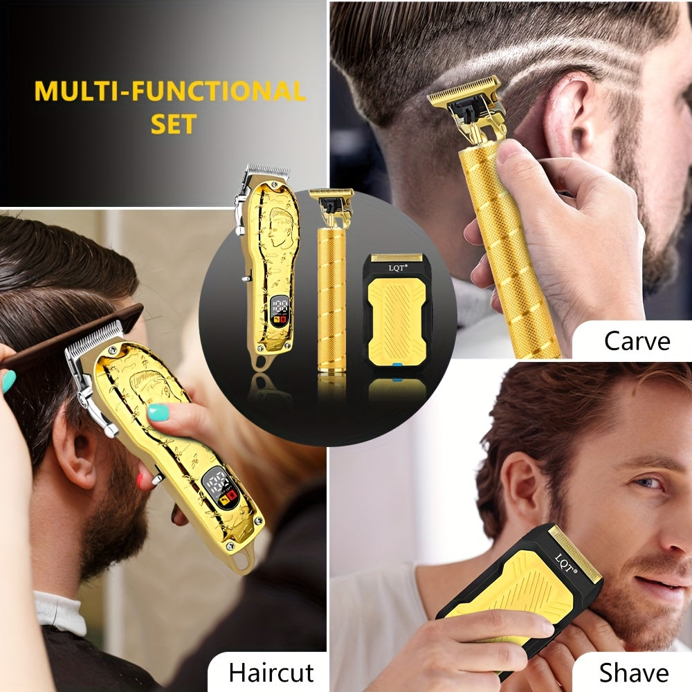3pcs Professional Men's Electric Hair Clipper Set USB Rechargeable Wireless Gift for Hair Professionals