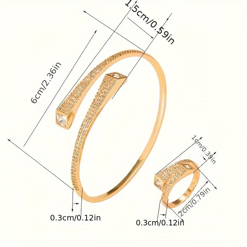 Open Silver Water Diamond Bangle and Ring Set for Women
