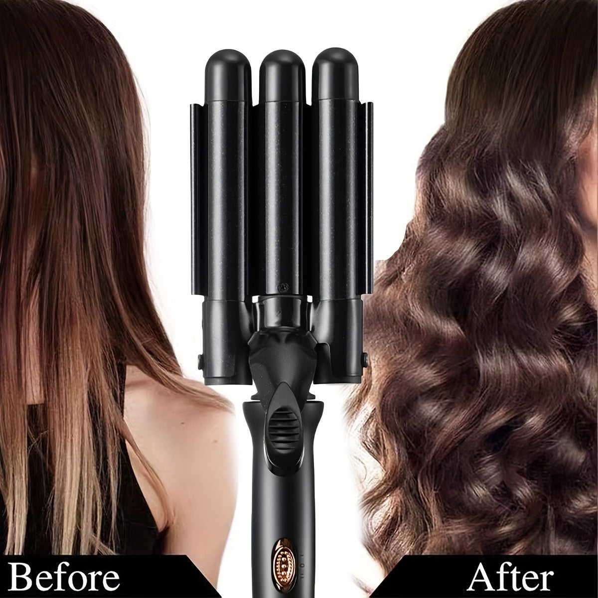 Unisex Electric Curling Iron 25mm Three-Barrel Water Wave Texture Temperature Control Black