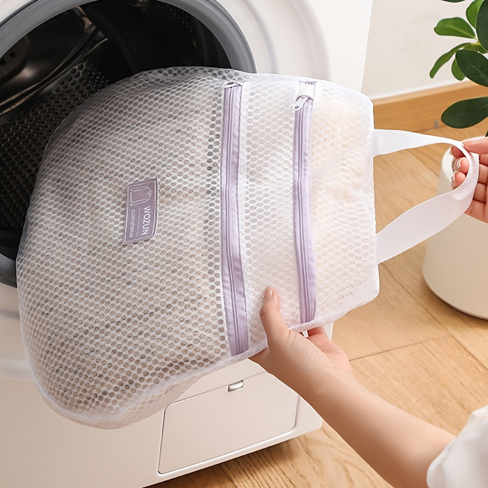 Double Layer Polyester Laundry Bag with Zipper and Reinforced Handle for Travel and Organization