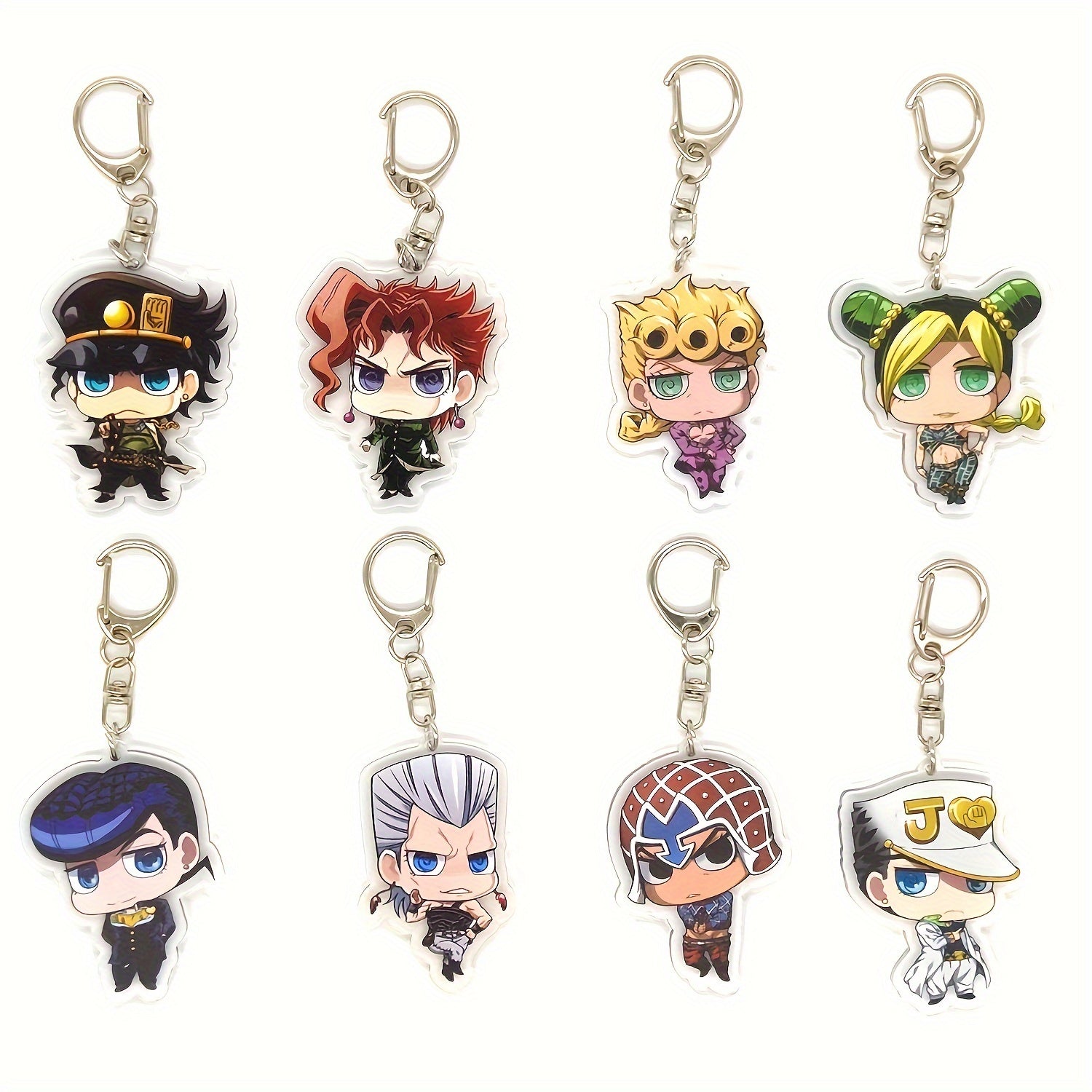 Juego de 8 llaveros de acrílico inspirados en anime, charms para bolsas, llaveros, colgantes, coleccionables