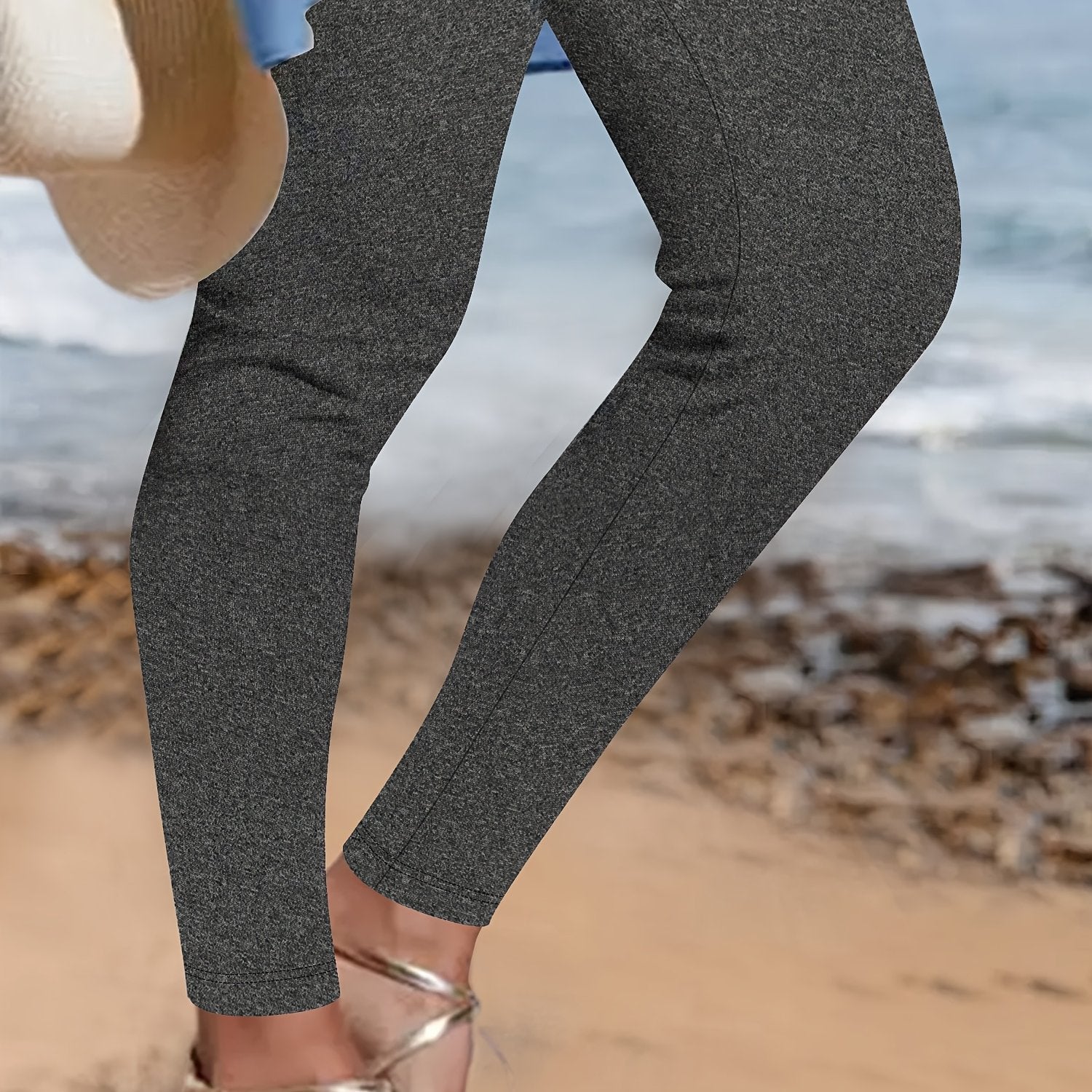 Plus Size High Waist Leggings 7/8 Length Opaque Stretchable Solid