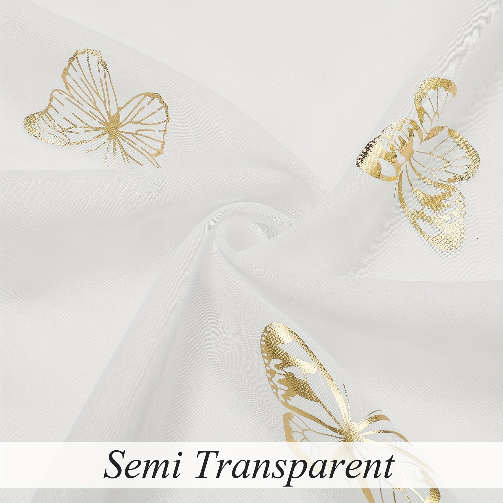 Golden Butterfly Translucent Linen Curtains for Bedroom or Living Room 63-95 Inches