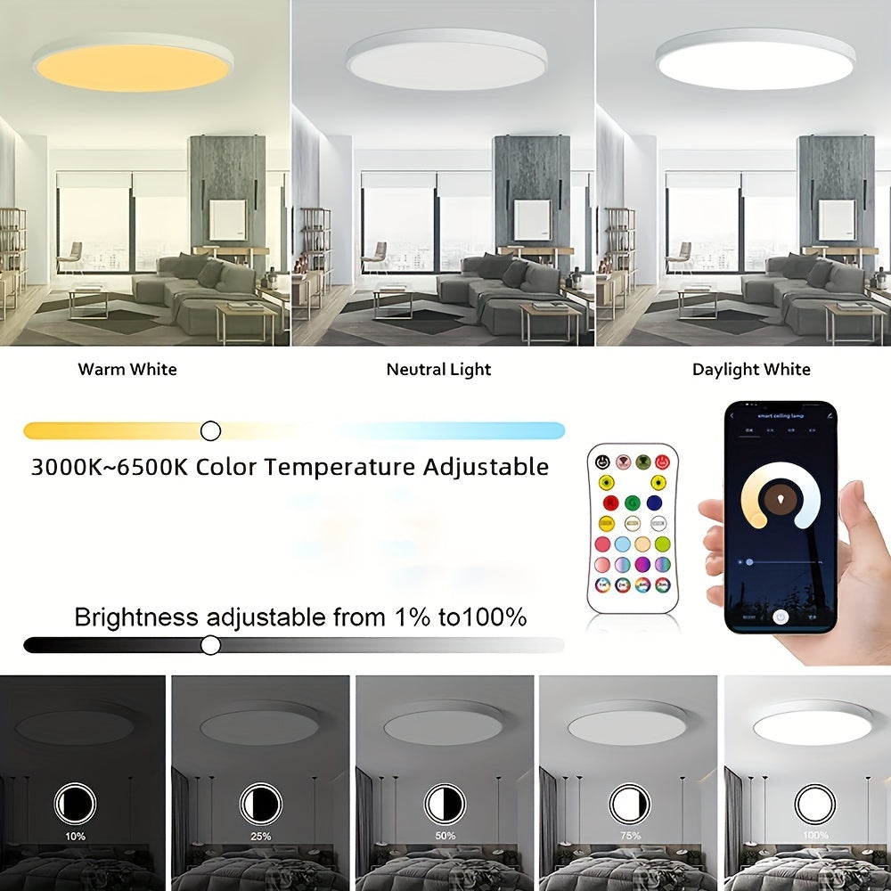 Dimmable Smart RGB LED Ceiling Light with App Remote Control Music Sync for Indoor Rooms