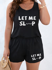 Women Plus Size Pajama Set Round Neck Letter Print Comfortable Sleepwear