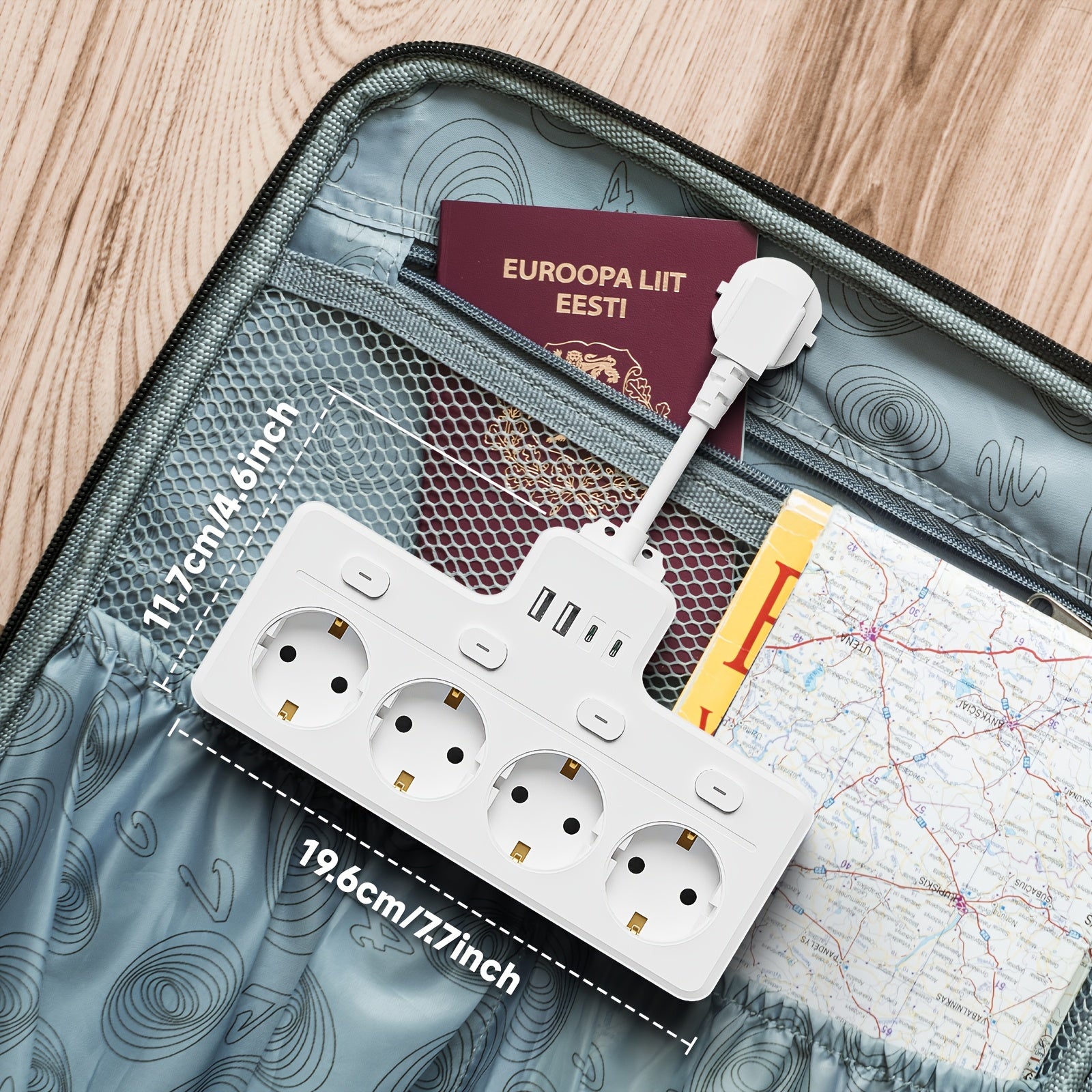 EU Power Strip with 8-in-1 USB Type-C Sockets for Home Office Travel Black and White