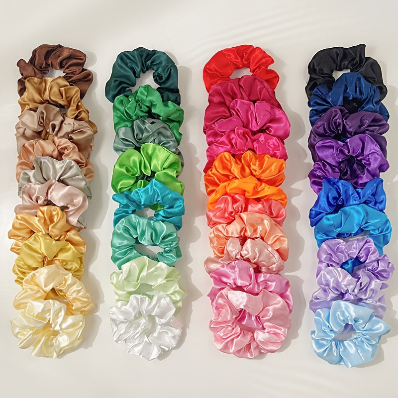 Set of 12 Minimalist Fabric Hair Scrunchies in Solid Colors for Women and Teens