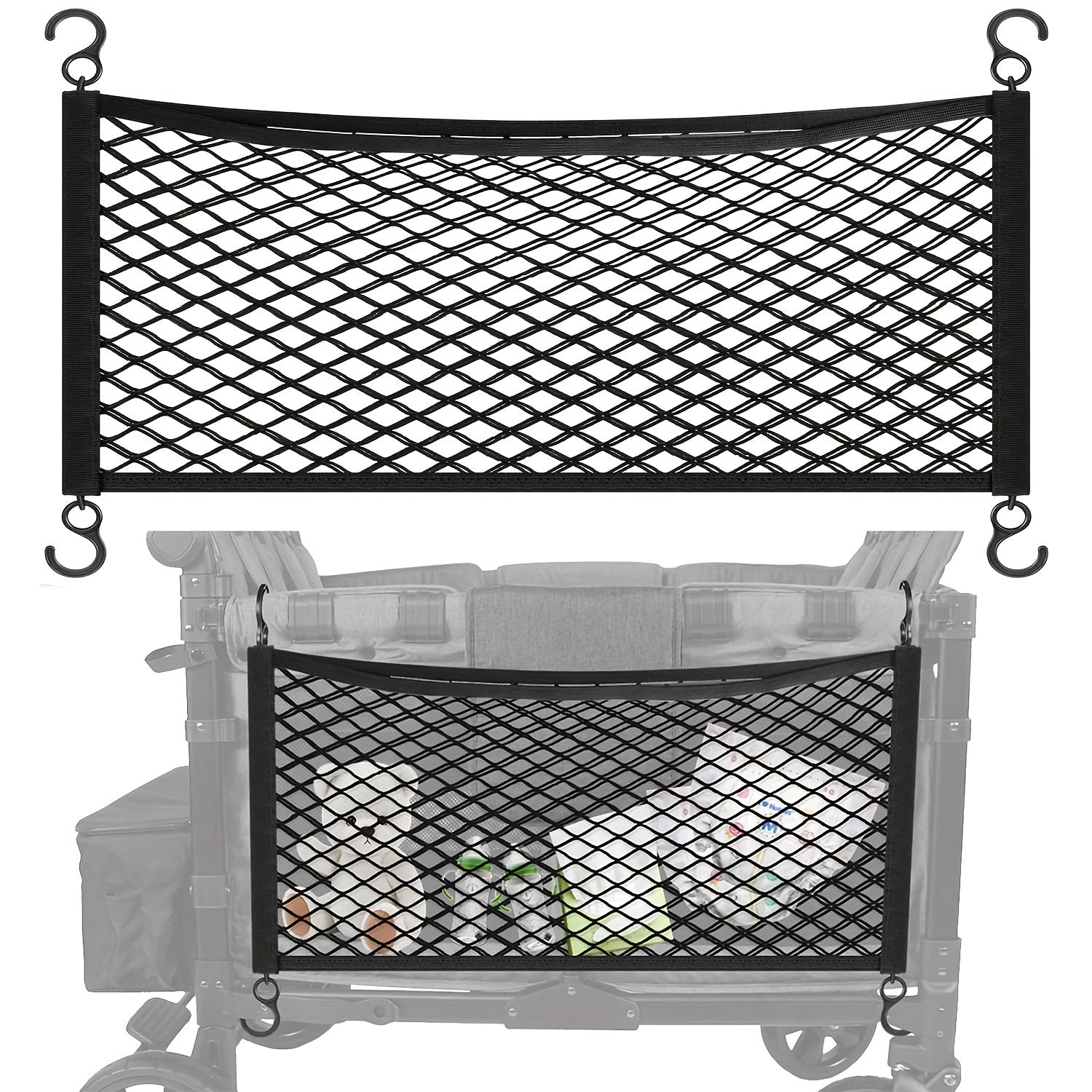 Universal Fit Stroller Wagon Cargo Net with Organizer for Large Storage