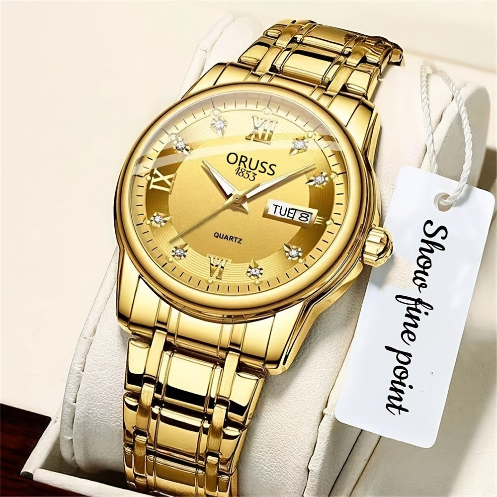 Men's Waterproof Luminous Quartz Watch with Round Dial and Date Function