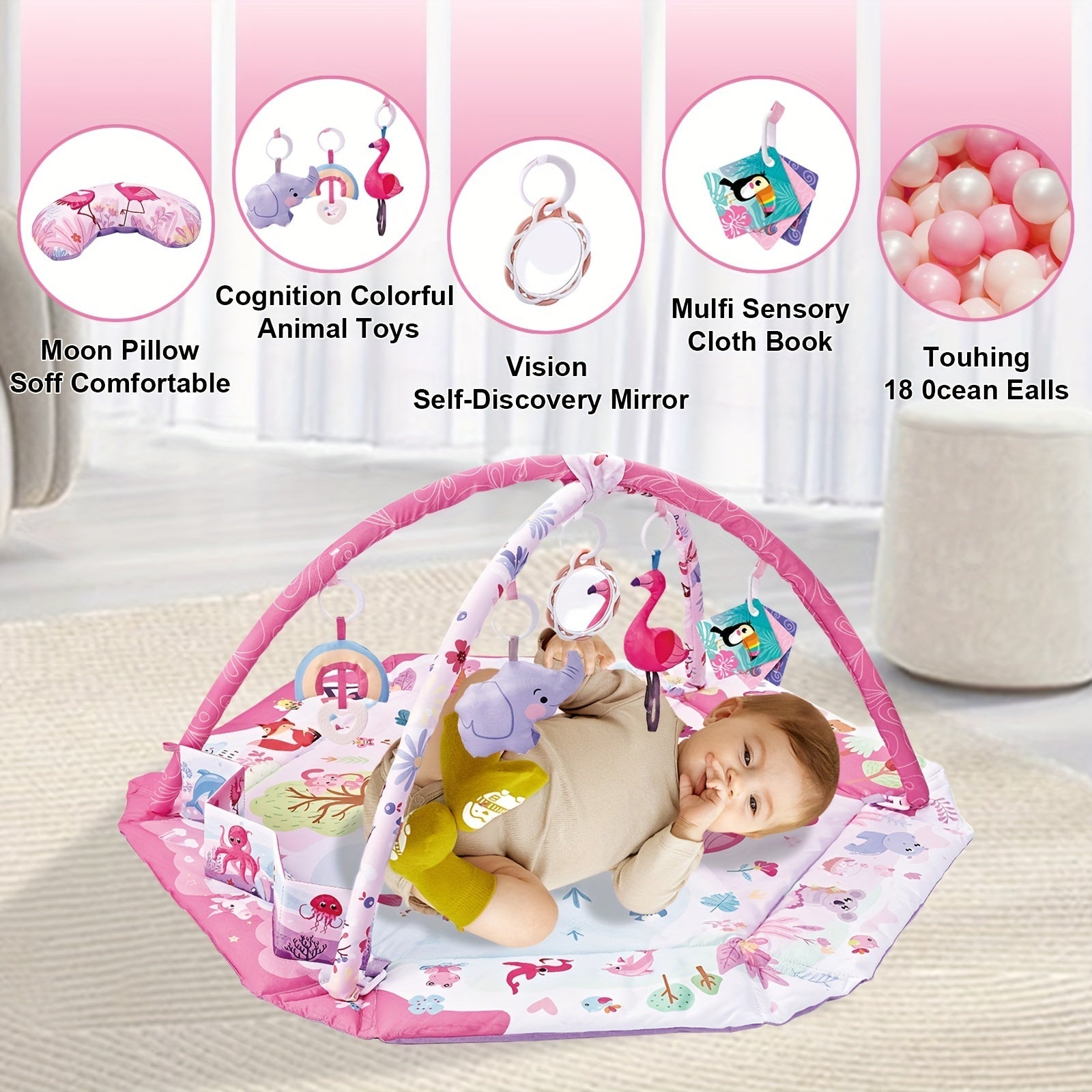 Baby Play Mat Set with Activity Gym Sensory Toys and Ball Pit for Infants 0-3 Years