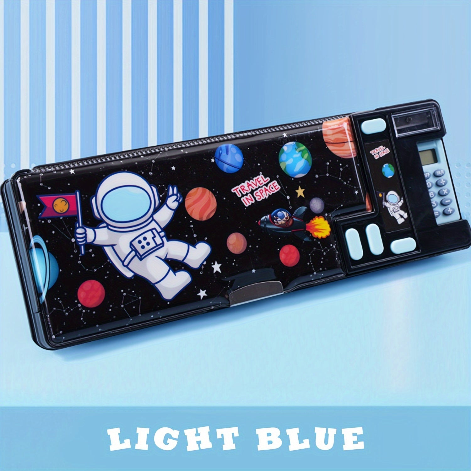 Kids Pencil Case with Calculator and Desk Organizer Pink Purple Design