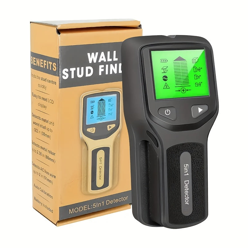 5-in-1 Stud Finder Wall Scanner Detects Wood Metal AC Wires Backlit Display Battery Operated