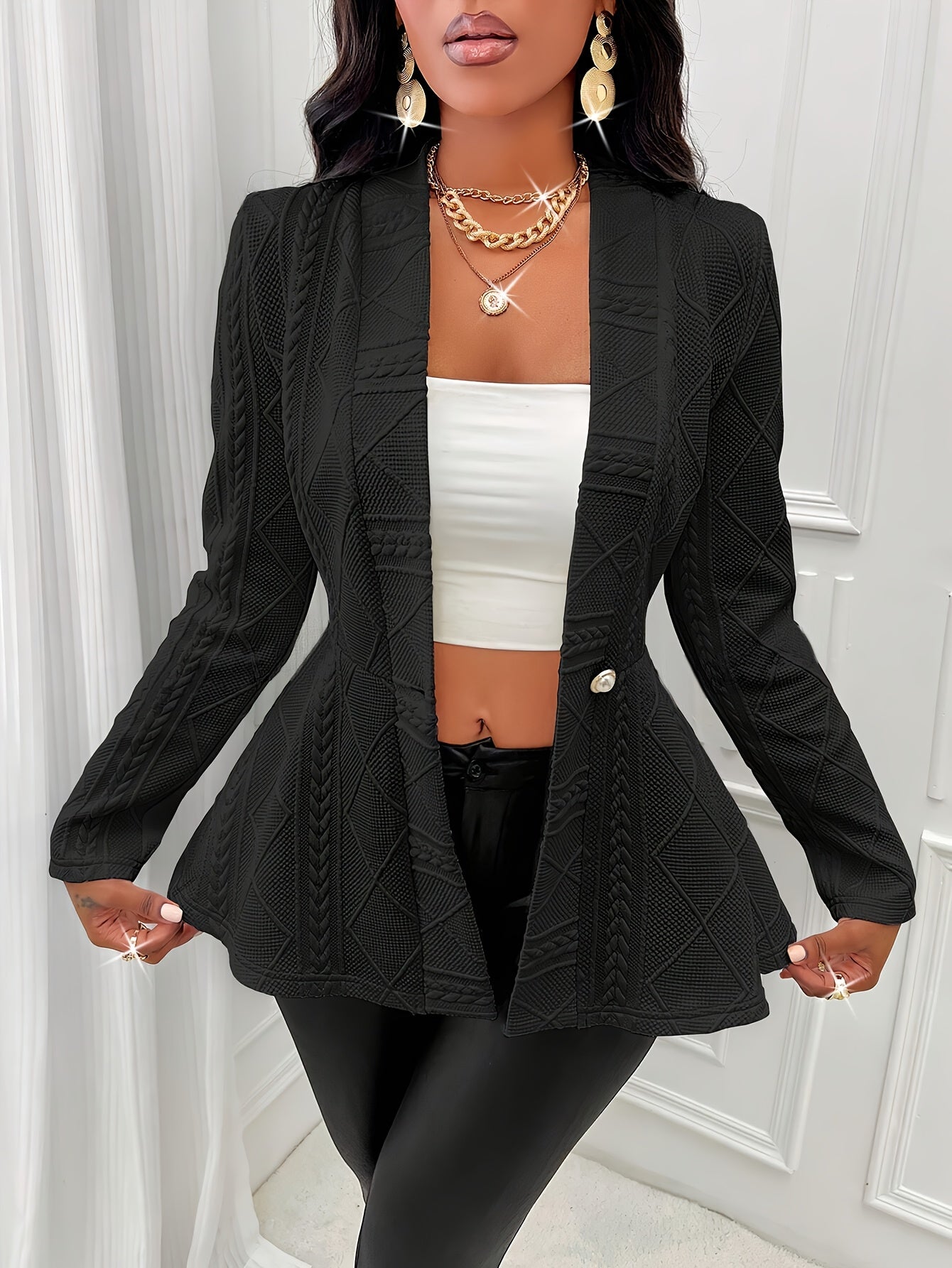 Plus Size Women's Long Sleeve Cardigan Open Front Lightweight Sweater All-Season Layering