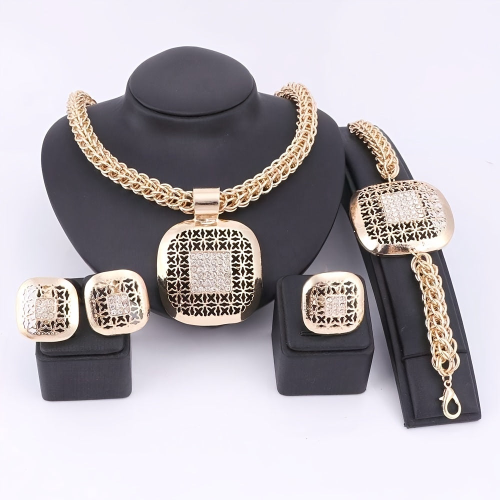 Gold Water Diamond Square Jewelry Set for Bridesmaids Wedding Gifts