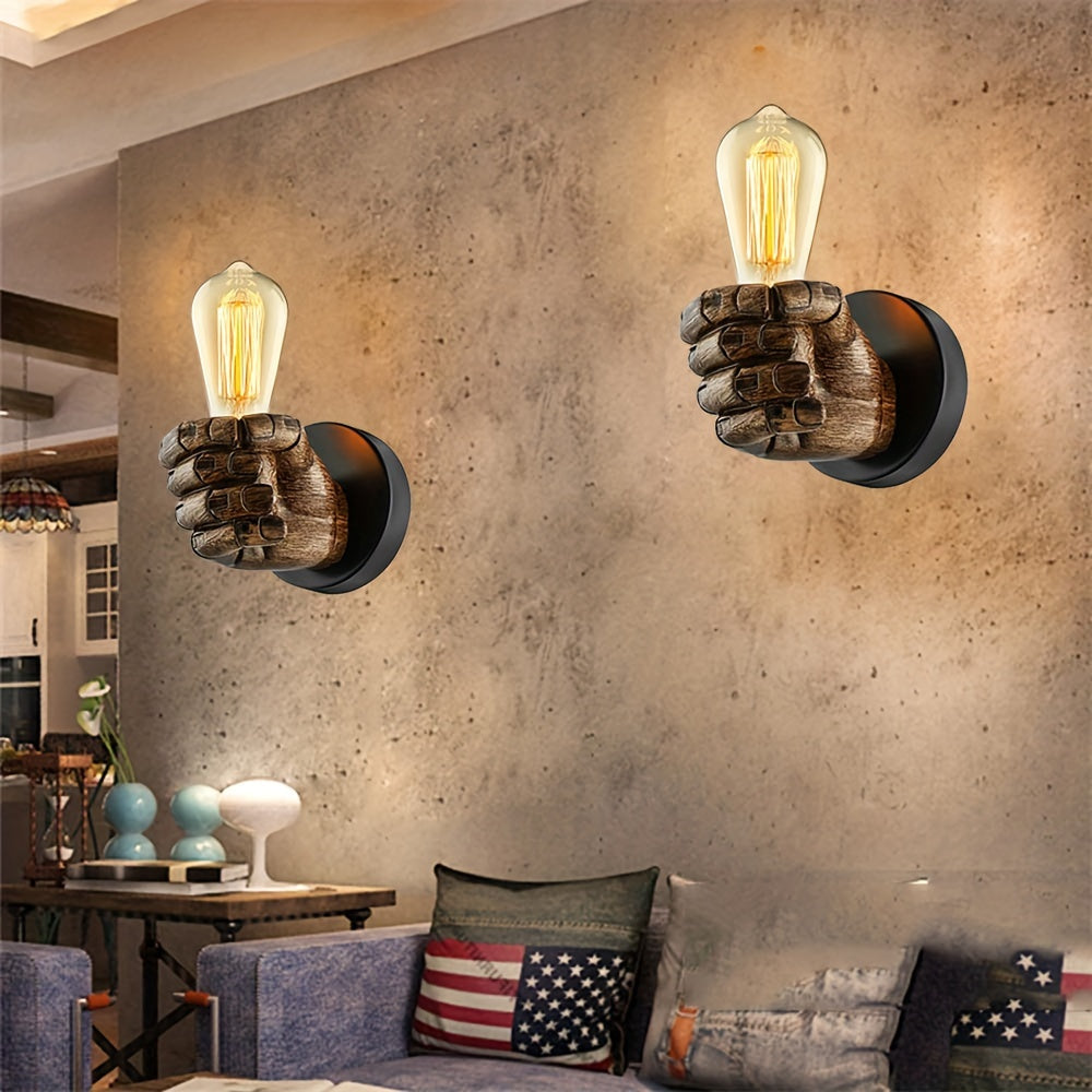 Industrial Style Wall Lamp Resin Fist Design E26 Indoor Brown Tan