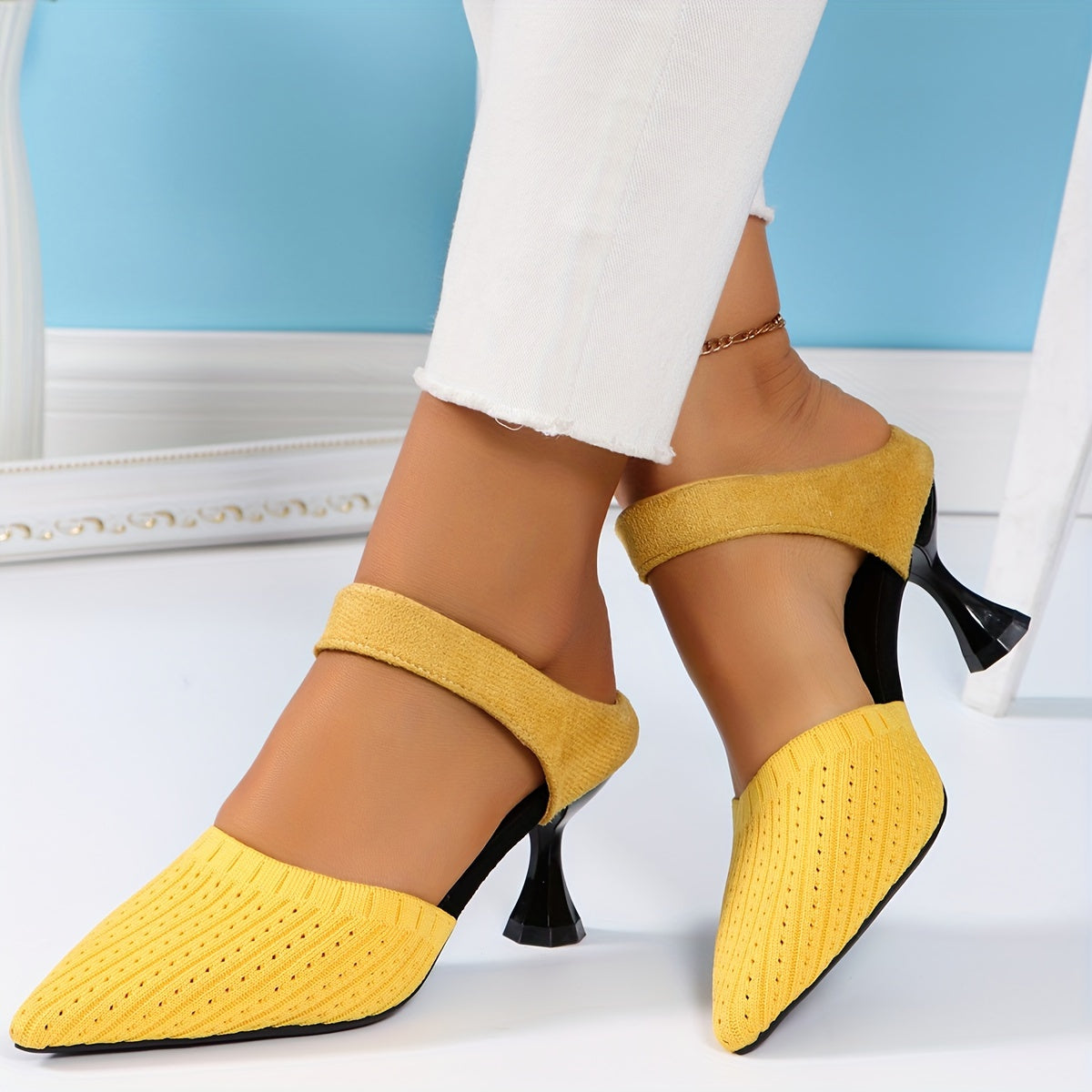 Women's Solid Color Knit Stiletto Heels Point Toe Dress Pumps