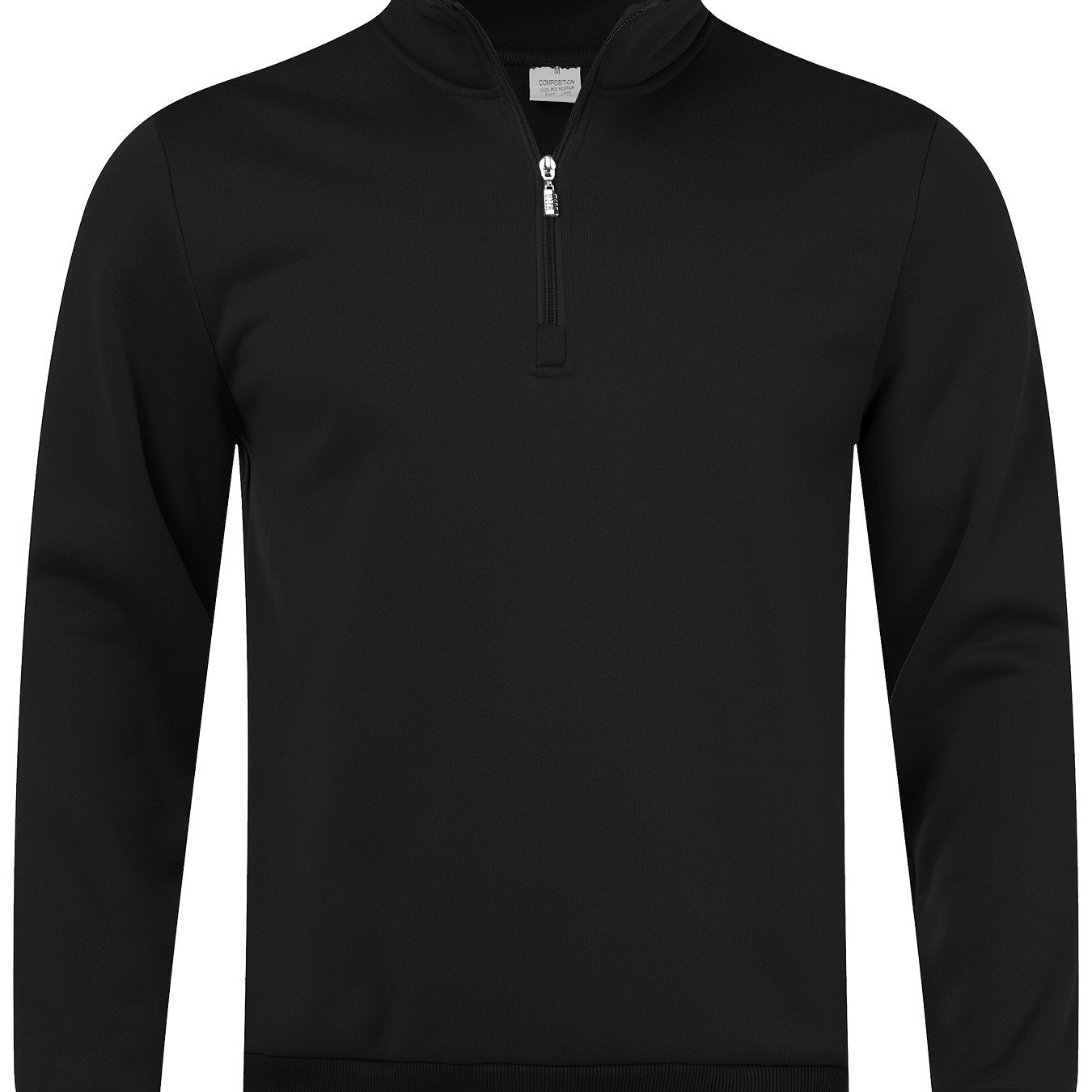 Men's Slim Fit Black Fleece Pullover with Quarter Zip Mock Neck Casual Long Sleeve Polyester