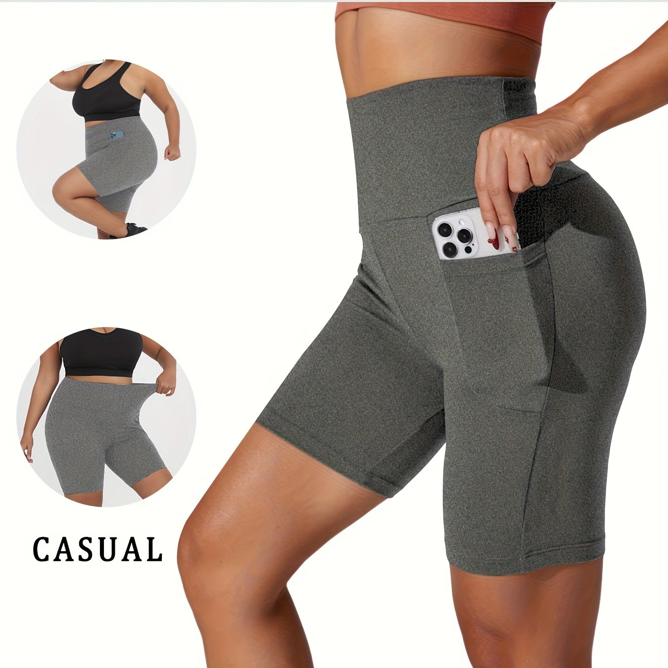 Plus Size High-Waisted Biker Shorts for Women - Vibrant Blue Tummy Control No-See-Through