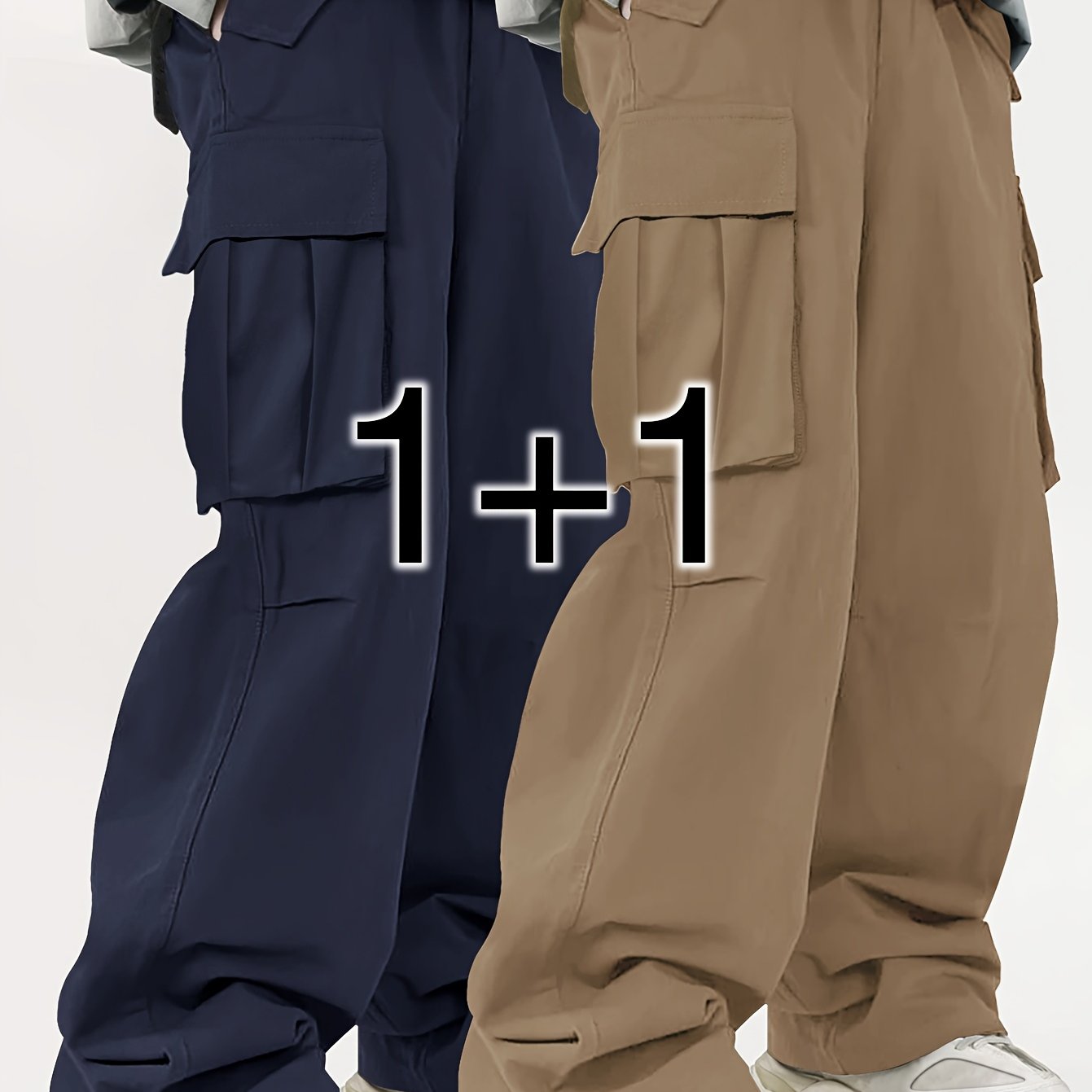 Men's Cargo Pants Loose Fit Solid Color Polyester with Flap Pockets