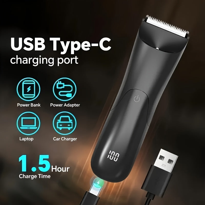 Men's Electric Trimmer with Ceramic Blade USB Rechargeable for Body and Grooming