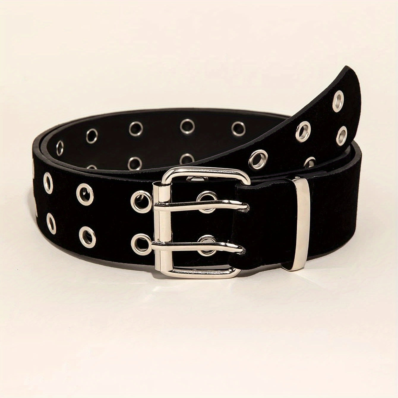 Black Punk Waist Belt with Double Pin Metal Buckle and PU Leather Strap