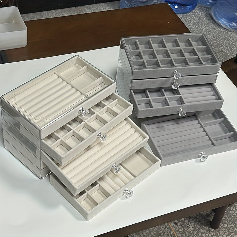 Органайзер для украшений из бархата с боковыми дверцами, 5 уровней, современный дизайн для серег, часов, аксессуаров