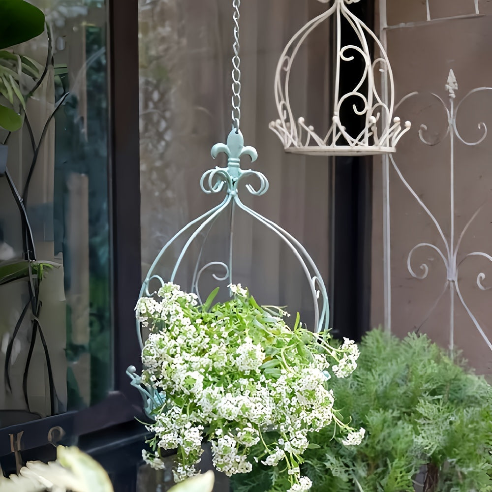 Vintage Metal Flower Basket Set of 2 with Rustic Distressed Design for Indoor Outdoor Garden Decor