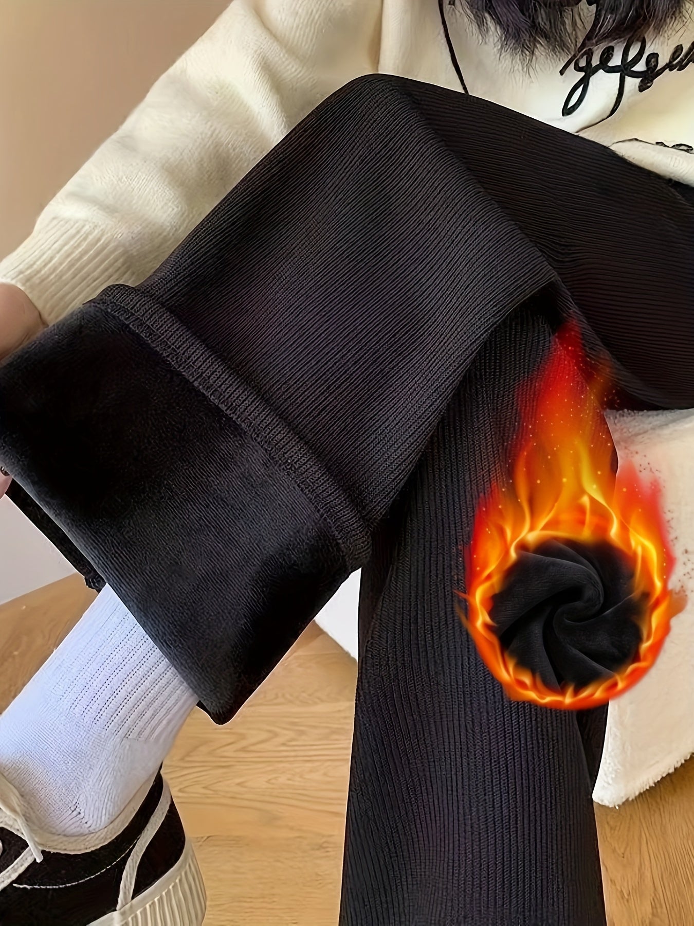 Women's Winter High-Waisted Sleep Pants Polyester Velvet Lined Casual Long