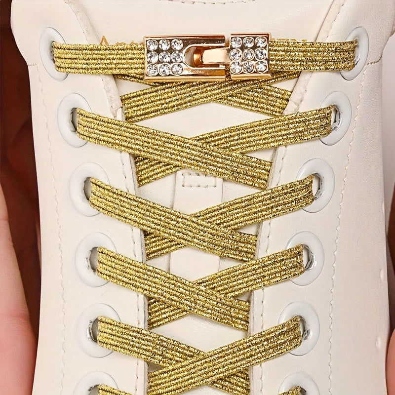 Unisex Rainbow Rhinestone Buckle Shoelaces 3 Pairs, Elastic, Fashion