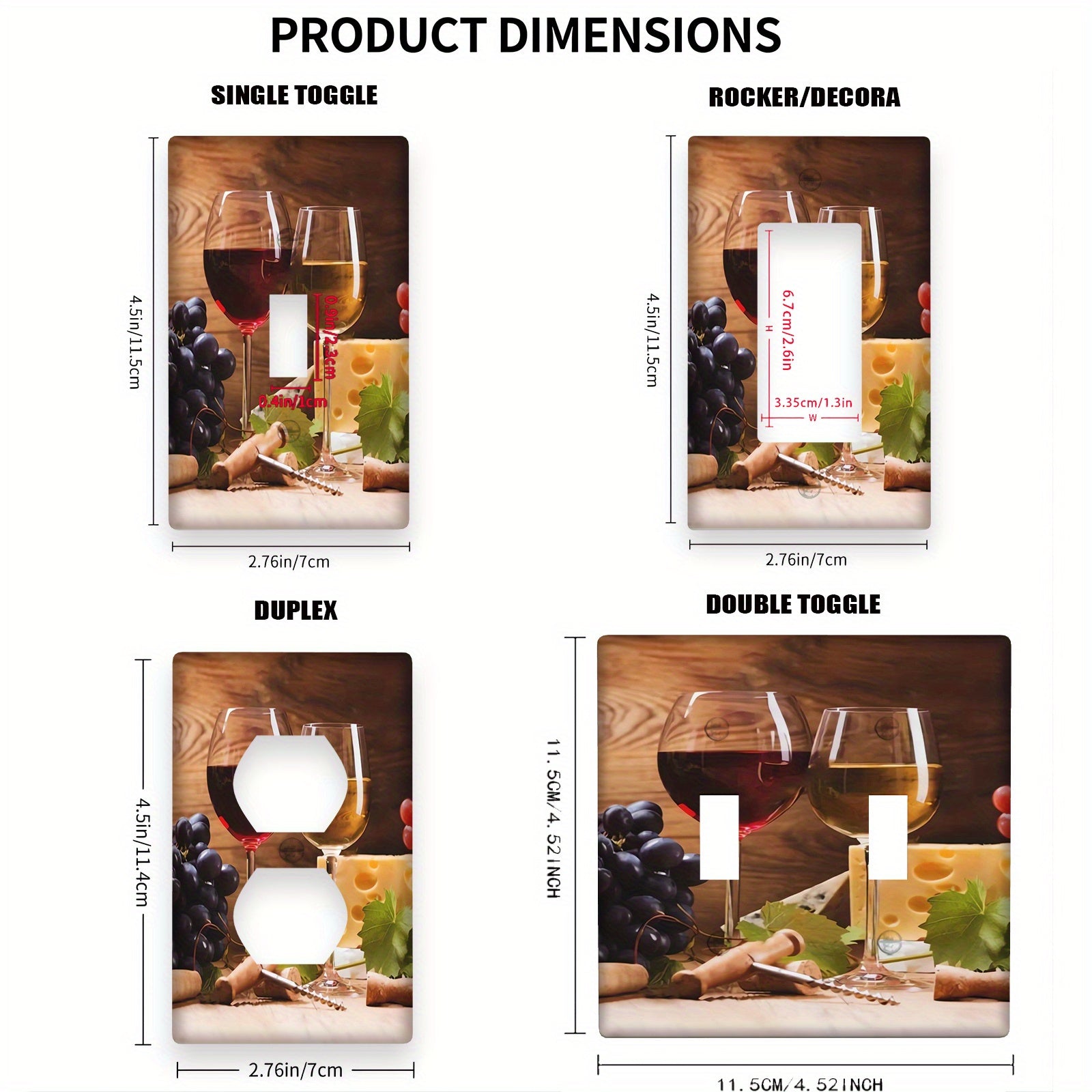 Wine and Cheese Light Switch Cover for Bathroom and Bedroom Easy Installation Battery-Free