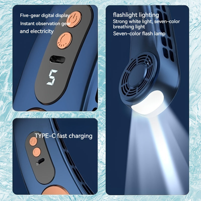 Portable Neck Fan with LED Display Rechargeable Hands-Free Bladeless Personal Fan 5-Speed
