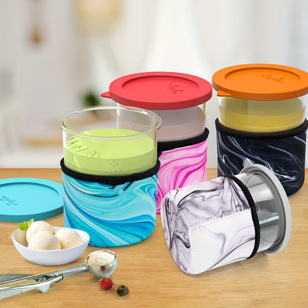 Ninja Creami uchun mo'ljallangan 4 ta Neoprene Muzqaymoq Qopqog'i to'plami - Izolyatsiyalangan va qayta ishlatiladigan qoplamalar, NC501 va NC500 seriyali Deluxe tayyorlovchilar bilan mos keladi, 24oz o'lcham - Idishlar kiritilmagan.