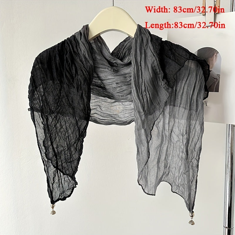 Bohemian Linen Scarf for Women Gradient Vintage Print 83cm Long Shawl