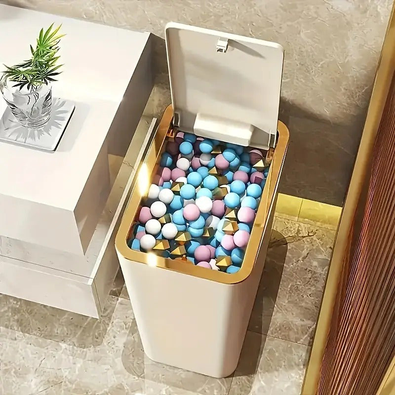 Cubo de basura de cocina rectangular de 12.0 L blanco con control de olores, tapa de presión fácil