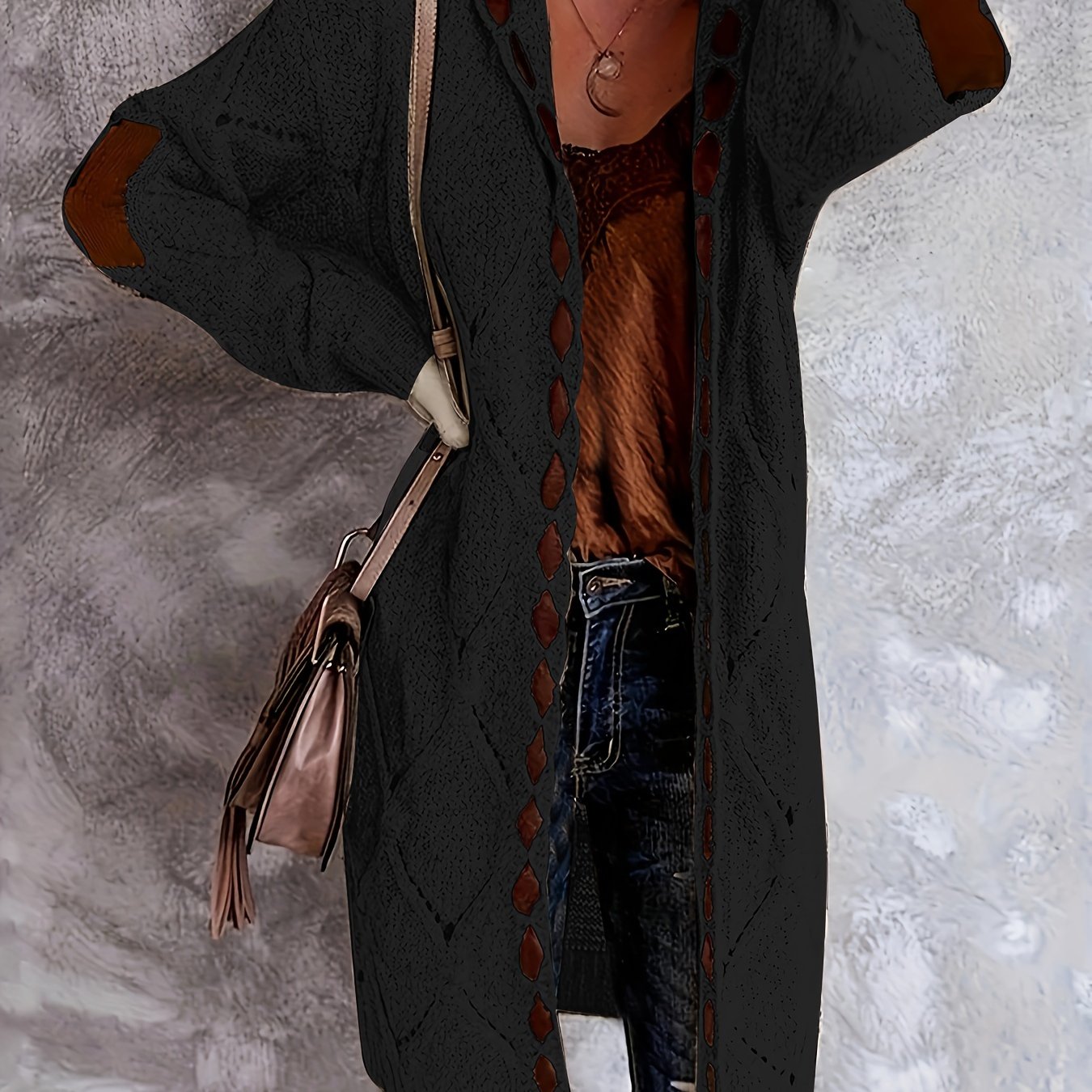 Women's Plus Size Hooded Cardigan Sweater with Faux Buttons and Raglan Sleeves