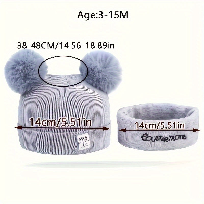 Infant Knitted Beanie and Scarf Set with Pom Pom and Alphabet Design for Fall Winter