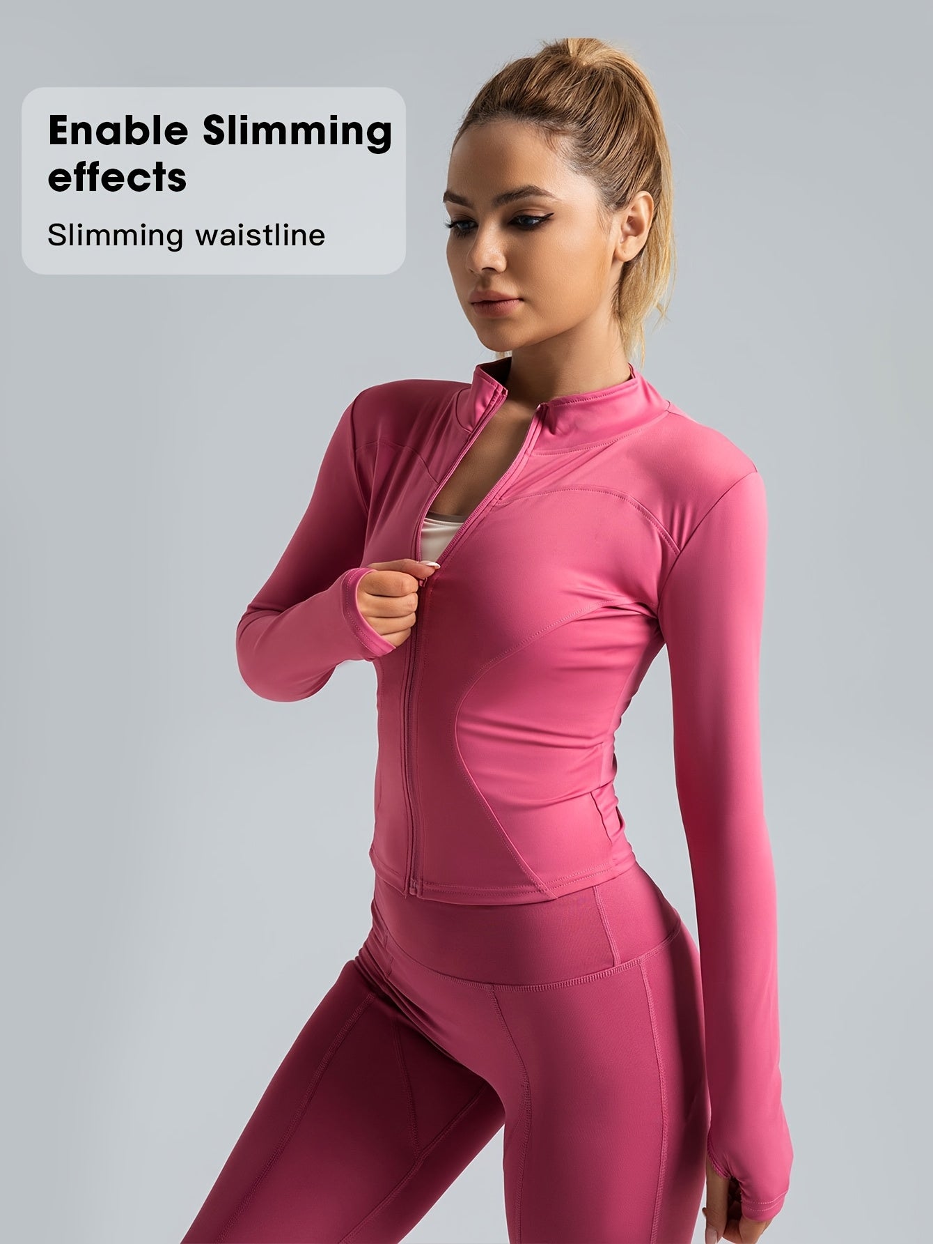 Women's Polyester Elastane Midi Yoga Jacket Full Zip Slim Fit All Seasons Activewear