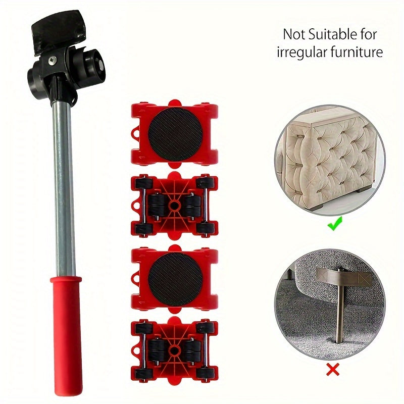 Heavy-Duty Furniture Moving Tool Set 8 Pieces Steel with Rubber Wheels 158.76KG Capacity