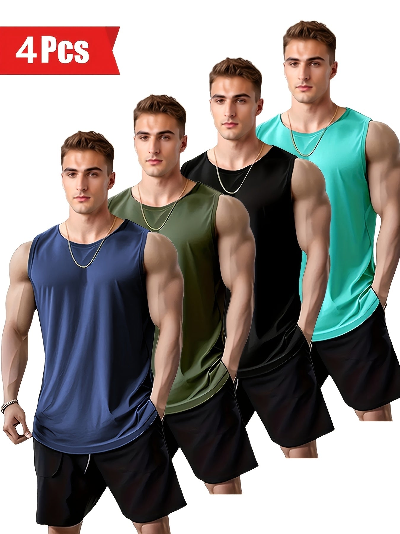 Set of 4 Men's Quick-Dry Athletic Tank Tops for Running and Training