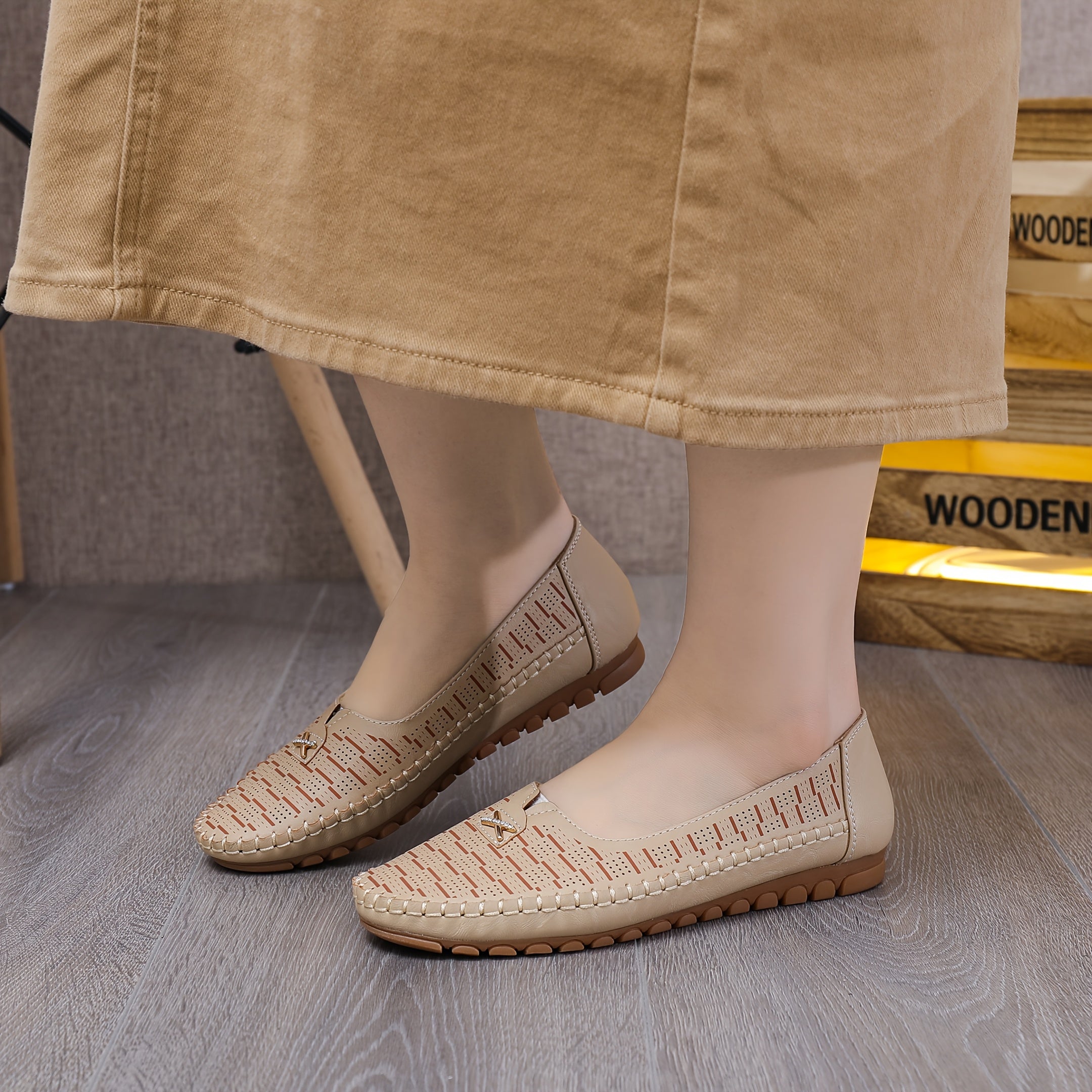 Women's Slip-On Loafers with Metal Buckle, Solid Color, Plain Toe