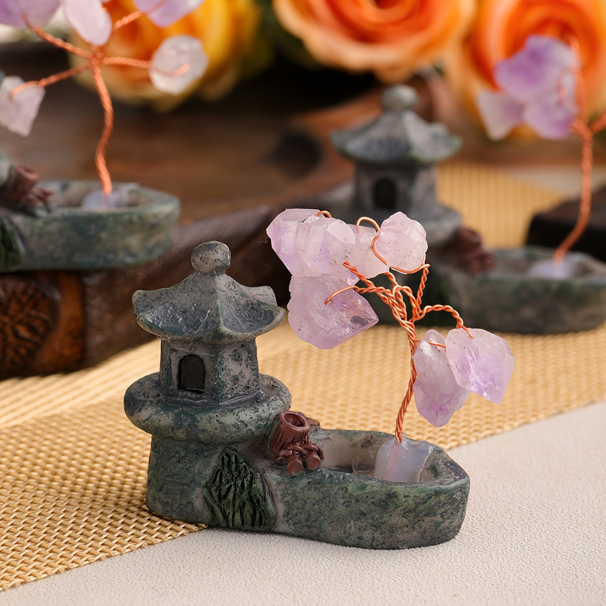 Натуральное аметистовое кварцевое дерево жизни мини-декорации для внутреннего и наружного домашнего декора