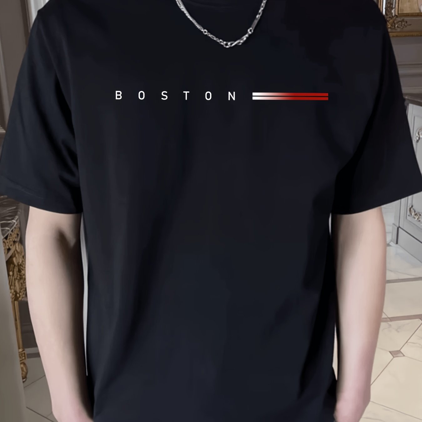 Men's Summer Cotton T-Shirt with Gradient Color Stripe Pattern Crew Neck Short Sleeve Casual Top