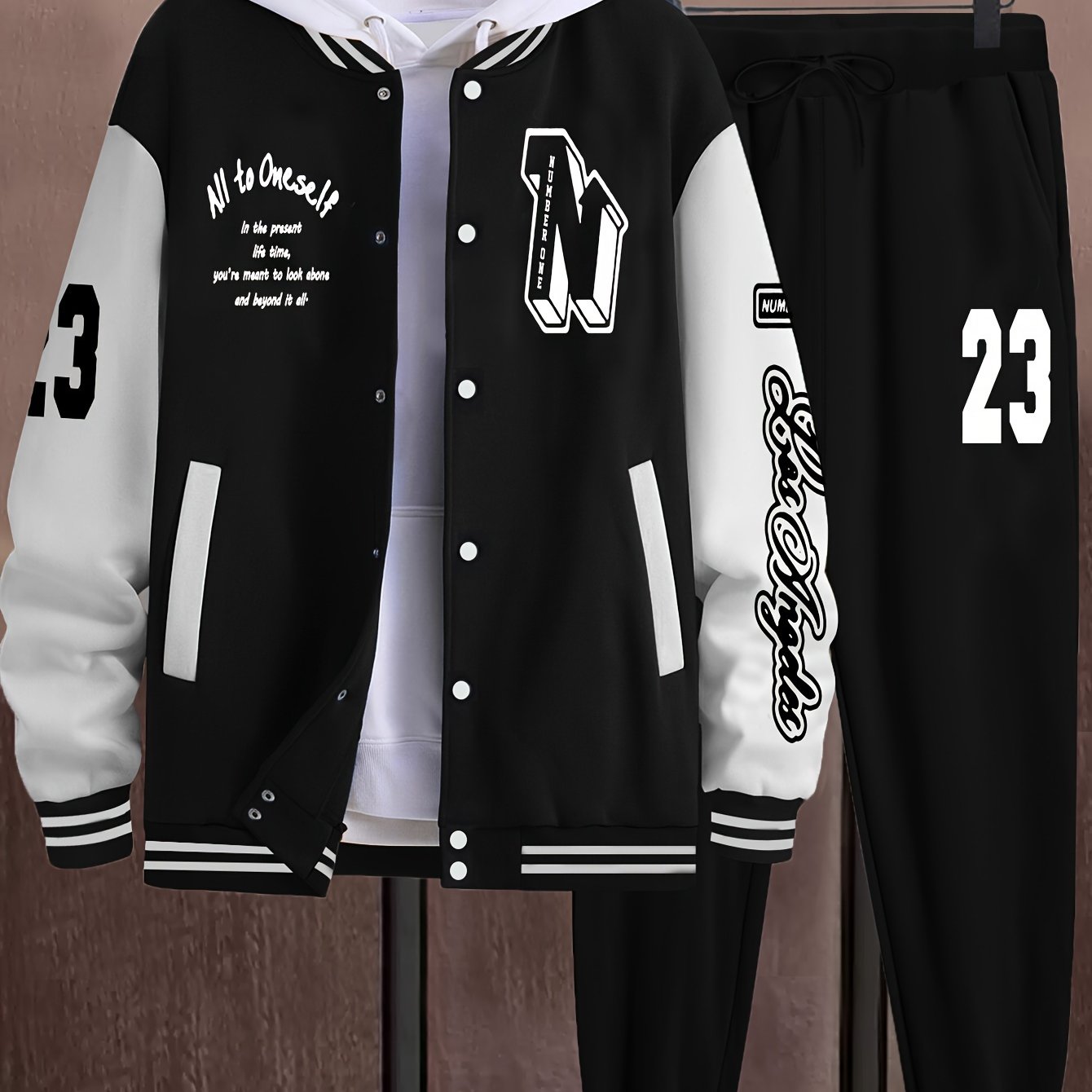 Conjunto de ropa deportiva de punto de poliéster para hombre con chaqueta con estampado de cuello de béisbol y bolsillos para otoño e invierno