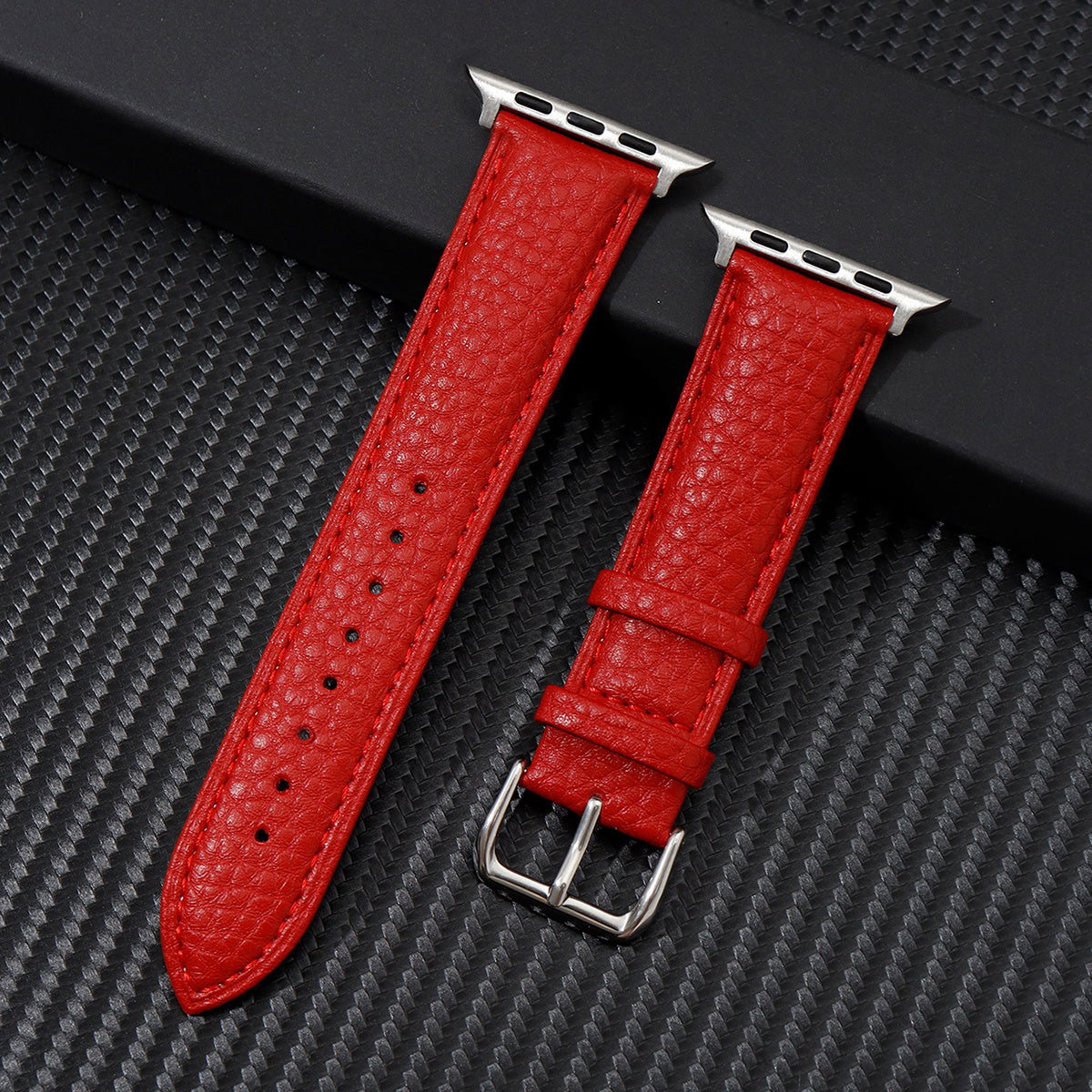 Navy Blue Synthetic Leather Watch Band for Apple Watch with Stainless Steel Clasp Compatible with Series 3-9