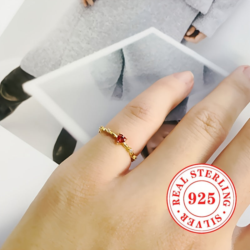 Sterling Silver Thin Ring with Synthetic Heart-Shaped Ruby for Ladies Engagement