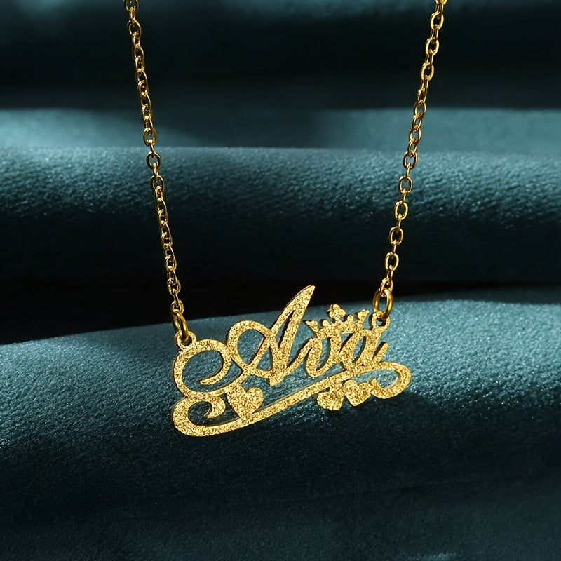 Personalized Gold Name Necklace for Women with Glitter Letter Pendant