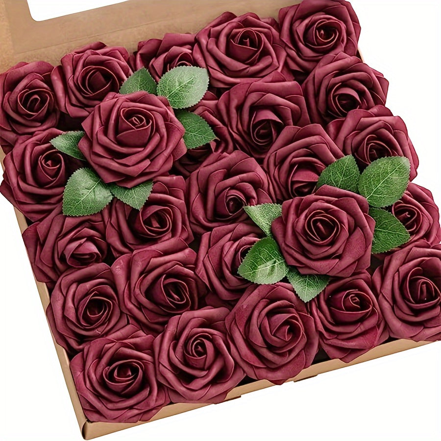 Artificial Roses with Stems 25 Pack for Wedding Bouquets and Home Decor