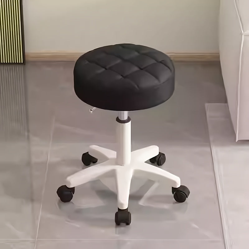 Black Adjustable Rolling Stool with Quilted Plastic Seat for Salon and Beauty Use